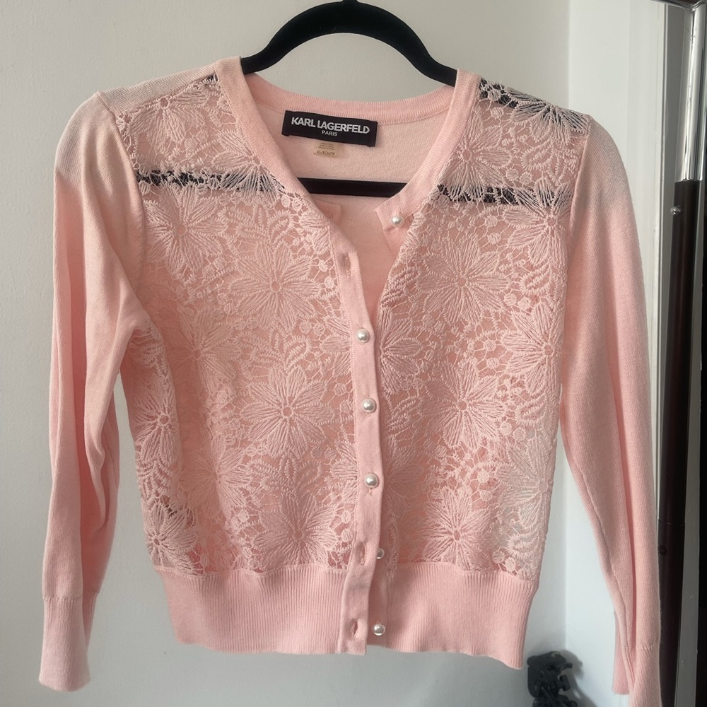 Karl Lagerfeld Baby Pink Lace Cardigan